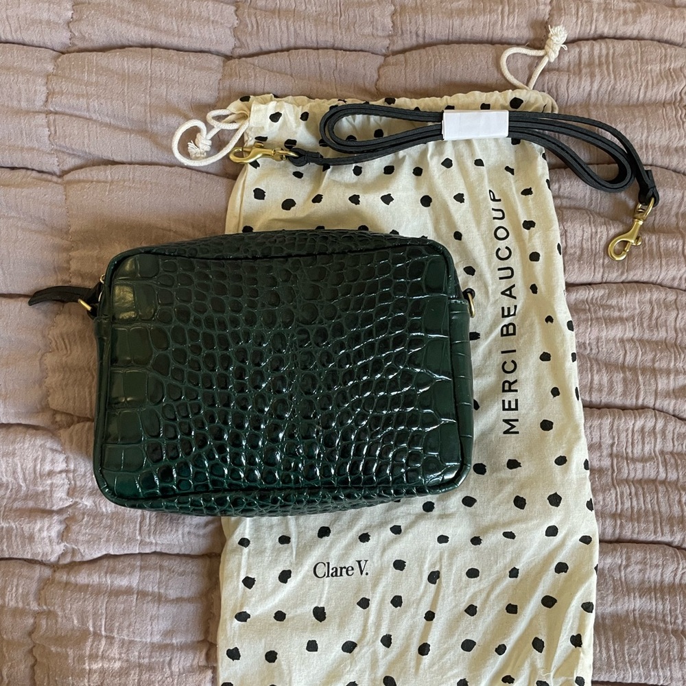 Clare V Green Crocodile Embossed Bag